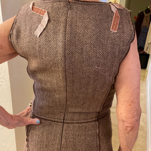 Gold/Brown Metallic Wool brown herringbone Dress - Picture 4 of 6